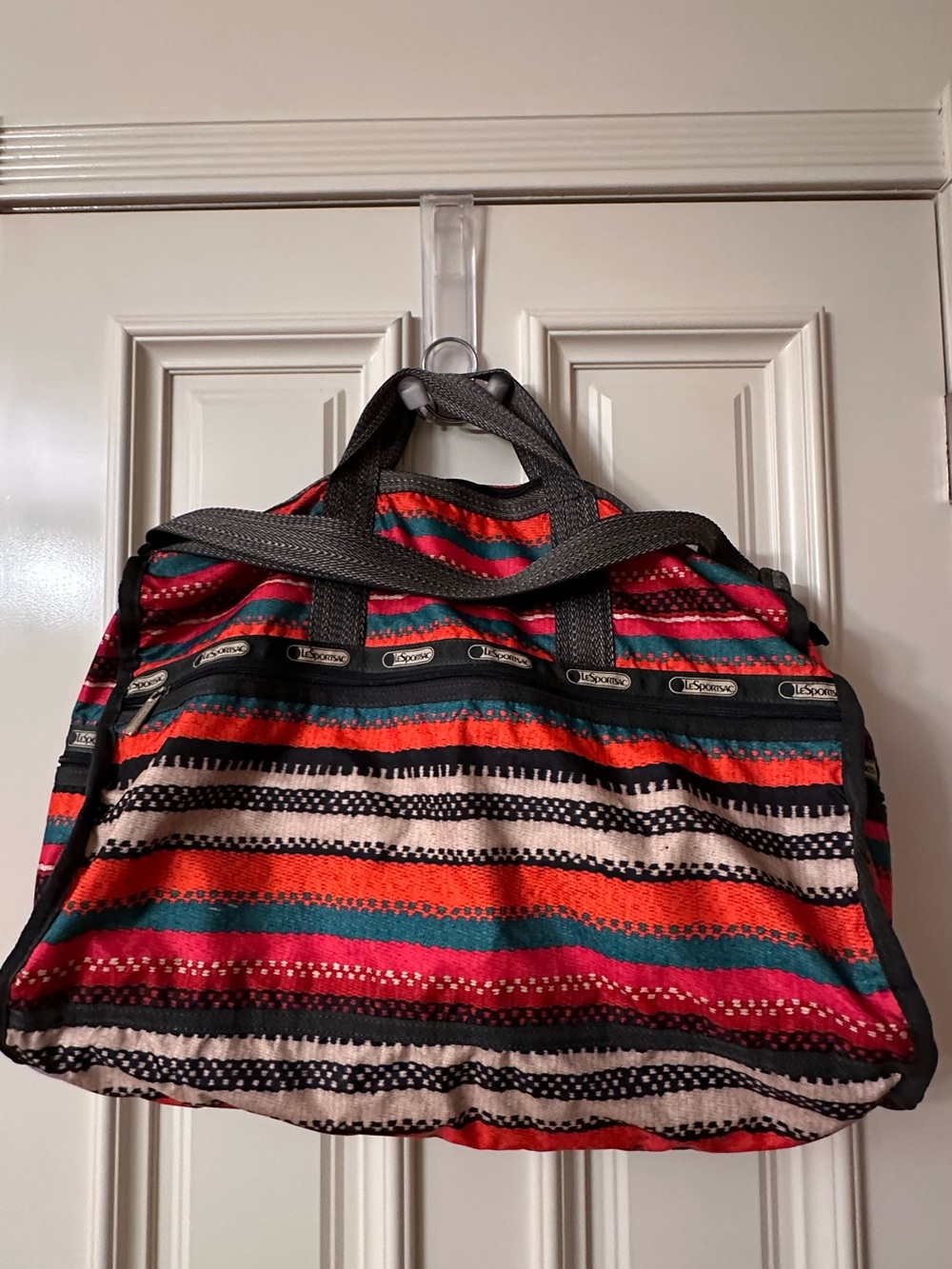 LeSportsac Striped Travel Bag in Red, Teal, Black
